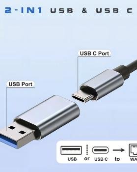 Adaptador Ethernet Usb Tipo C 3.0 A Rj45 Red Lan Gigabit, Adaptador Usb Tipo C A Usb 3.0 Compatible Con Macbook Pro Gitifo
