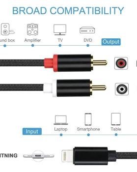 Rca Audio Cable, Type ligtning To 2rca Male Jack Splitter