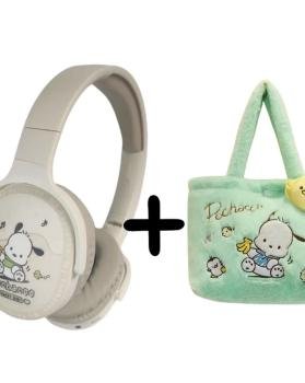 AURICULAR DIADEMA BLUETOOTH SANRIO + ESTUCHE DE FELPA