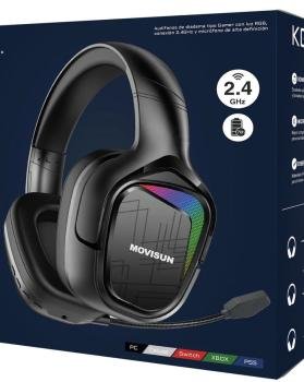 Audífonos Gamer Movisun Kg-300 2.4g Color Negro