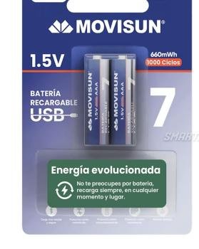 Batería Recargable USB AAA y AA Movisun RB3A